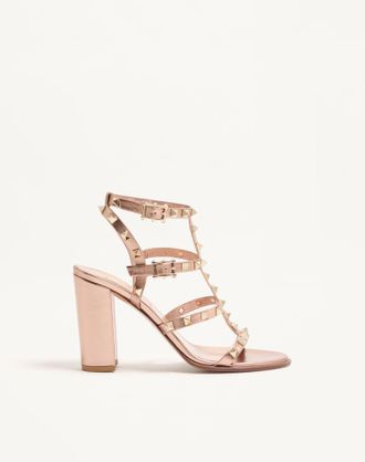 Valentino Garavani Rockstud Laminated Calfskin Sandal with Straps 90mm Woman ROSE CANNELLE 36.5