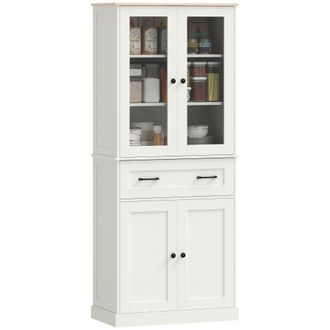 HOMCOM Homcom Alacena De Cocina, Mueble Auxiliar De Cocina Con 2 Puertas De Acr&iacute;lico, Caj&oacute;n Grande, Estantes Ajustables, Para Comedor, 76x40x182,5 Cm, Crema