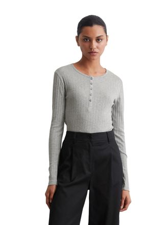 Marc O'Polo Henleyshirt MARC OPOLO, Damen, Gr. L, grau (mid stone melange), Single Jersey, Obermaterial: 52% Baumwolle, 48% Modal, slim fit, Serafino, Shirts Henl