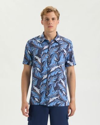 Salt Life Palm Promenade Woven Shirt in Midnight at Nordstrom, Size Medium