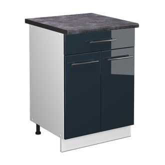 Vicco Mueble Bajo De Cocina Fame-line, Azul Oscuro Alto Brillo, 60 Cm Con Caj&oacute;n, Et Antracita Vicco