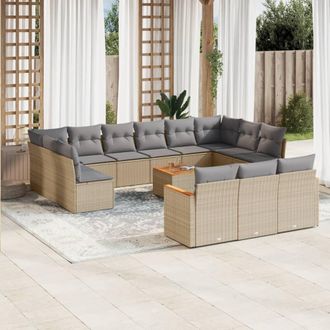 vidaXL Set Sof&aacute;s Jard&iacute;n 14 Pzas Y Cojines Rat&aacute;n Sint&eacute;tico Beige Mezcla Vidaxl