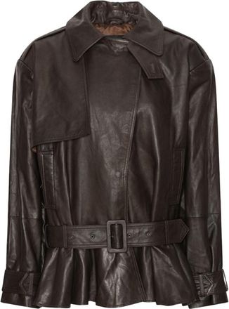 Rotate Brown Shirt Collar Leather Jacket