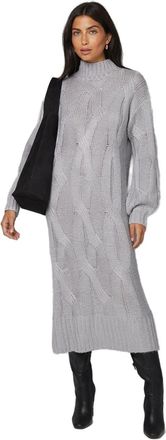 Wallis Relaxed Chunky Cable Midi Knitted Dress, M, Grey Marl