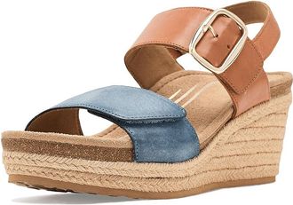 Aetrex Ashley Adjustable Wedge Sandals Womens Wedge Shoes Hazy Blue : EU 43 (US Womens 11.5-12) M (B), Leather