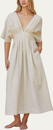 Crescent Pleated Linen Midi Dress in Oatmeal at Nordstrom, Size X-Small
