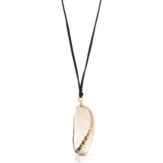 Ettika Shell Pendant Faux Suede Cord Necklace in Black/Ivory at Nordstrom
