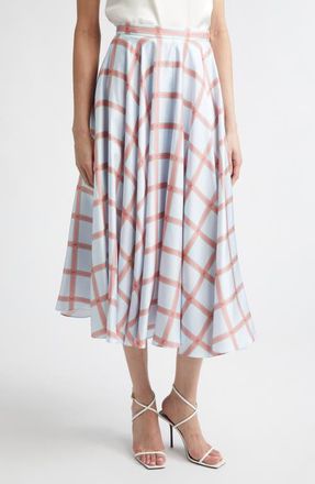 Emilia Wickstead Karima Plaid Silk Twill Skirt in Check-Blue/pink/chocolate at Nordstrom, Size 10 Us