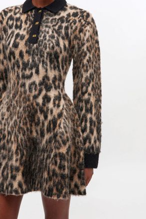 Ganni Mixed Polo Dress in Leopard