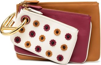Fendi Pre-owned Womens Leather Flowerland Triplette Clutch - White - One Size