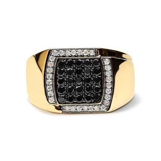 House of Brilliance Mens 10K Yellow Gold 1.00 Cttw Cushion Cluster Black and White Diamond Statement Ring at Nordstrom, Size 10.5