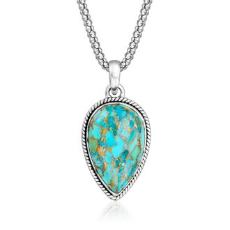 Ross-Simons Pear-Shaped Turquoise Pendant Necklace in Sterling Silver