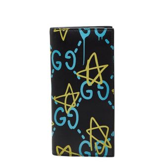 Gucci Black Blue Yellow Leather Long Wallet (Bi-Fold) (Pre-Owned)
