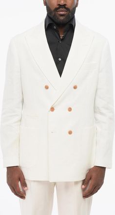 Brunello Cucinelli Blazer Doppiopetto in Puro Lino con Tasche a Toppa Brunello Cucinelli