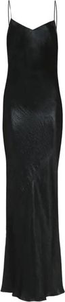 Saint Laurent Satijnen Lange Jurk - Dames - Avondkleed - Zwart - XL - Satijn - Kleedjes