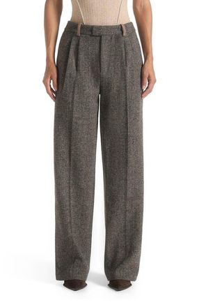 Mani&egrave;re De Voir Julie Herringbone Wool Twin Pleat Trousers in Grey at Nordstrom, Size 12