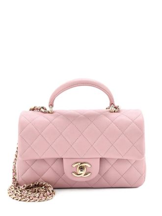 Chanel Classic Single Flap Top Handle Bag Quilted Lambskin Mini shoulder bag - women - Calf Leather - One Size - Pink