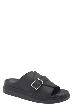 Alexander McQueen Buckle Rubber Slide Sandal in Black at Nordstrom, Size 12Us