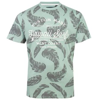 KAM T Shirt Hawaii Surf Leaf Print Cotton Crew Neck Casual Top Mens 2XL-8XL 5773 (UK, Alpha, 4XL, Plus, Regular, Sage)