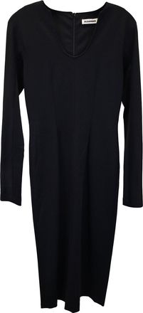 Jil Sander Long Sleeve Midi Dress in Black Viscose