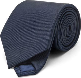 Mango Solid Silk Blend Twill Tie in Navy at Nordstrom