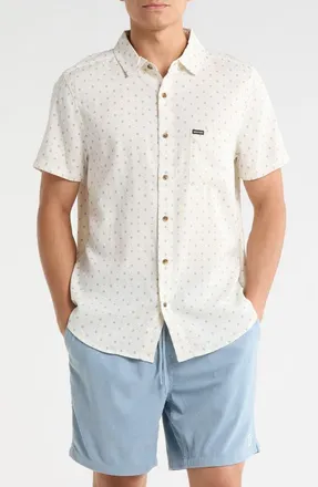 Brixton Charter Short Sleeve Slub Button-Up Shirt in Off White Micro Geo at Nordstrom, Size Xx-Large