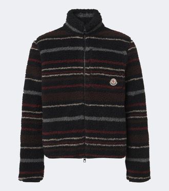 Moncler Striped wool-blend fleece zip-up cardigan