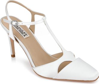 Badgley Mischka Aurelia Ankle Strap Cap Toe Pump in White Satin at Nordstrom Rack, Size 5.5