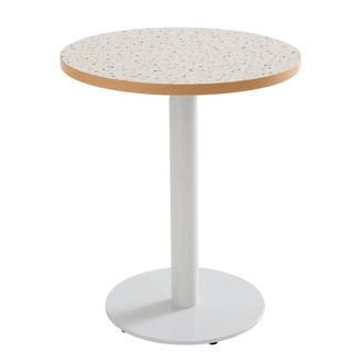 Oviala Mesa de comedor redonda 60 cm pie negro y revestimiento terrazzo
