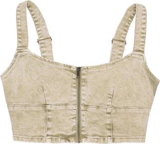 Guess Aged Zip Bustier Denim Top - Dames - Tops zonder mouwen - Beige - L - Denim - Tops