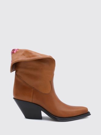 Chlo&eacute; Azelan Leather Cowboy Boots with Floral Embroidery and Mid Heel