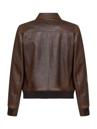 Prada Mens Leather Blouson Burnt Brown Calf Bomber Jackets
