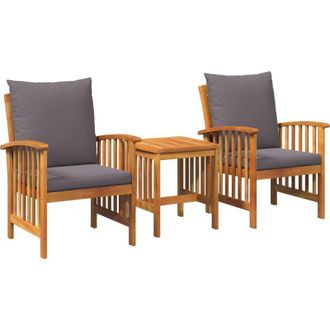 vidaXL Conjunto De Sof&aacute; De Jard&iacute;n 3 Pcs Marr&oacute;n Madera Maciza De Acacia Vidaxl
