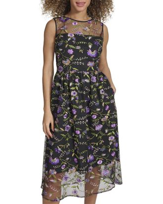 Kensie Embroidered Mesh Midi Dress