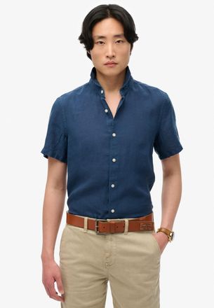 Superdry Kurzarmhemd SUPERDRY VACATION LINEN S/S SHIRT, Herren, Gr. 3XL, N-Gr, blau (navy), Web, Obermaterial: 100% Seide, gestreift, regular fit, Rundhals, He