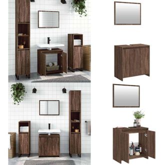 vidaXL Set Mobili da Bagno 2 pz Rovere Marrone in Legno Multistrato - Specchio da bagno - Mobili da bagno