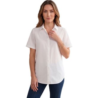 Roaman's Plus Size Kate Short Sleeve Easy Cotton-Blend Button-Front Shirt in White at Nordstrom, Size 36