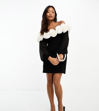 Forever New Rosette - Vestito corto monocromatico con maniche trasparenti-Nero