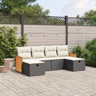 vidaXL Set De Sof&aacute;s De Jard&iacute;n 6 Piezas Y Cojines Rat&aacute;n Sint&eacute;tico Negro Vidaxl