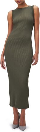 Good American Shine Scoop Back Ribbed Tank Dress in Fatigue001 at Nordstrom Rack, Size X-Small