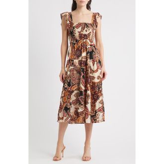 Vince Camuto Paisley Tiered Midi Sundress in Brown Mult at Nordstrom Rack, Size X-Large