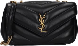 Saint Laurent Damens Loulou Umh&auml;ngetasche aus schwarzem Leder