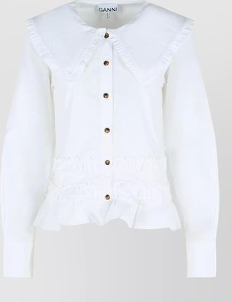 Ganni cotton shirt frilled collar long sleeves