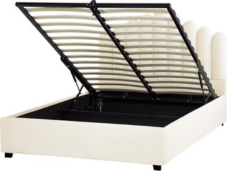 Beliani Beliani - Cama Con Almacenaje De Terciopelo Blanco Negro 140 X 200 Cm Somier Listones Vincennes