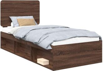 vidaXL Bed Frame with Headboard Brown Oak 90 x 190 cm Solid Pine Wood vidaXL