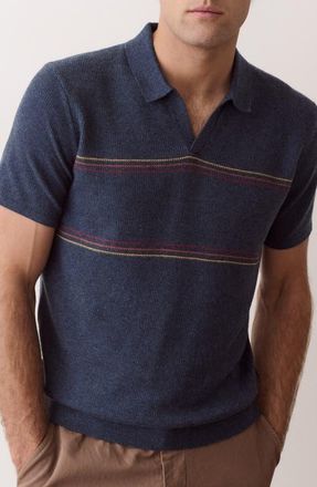 Marine Layer Liam Striped Sweater Polo in Navy Sunset Stripe at Nordstrom, Size X-Large