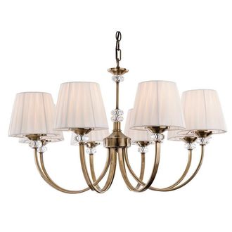Netlighting Langham 8 Light Multi Arm Chandelier Antique Brass Pleated Cream Shades E14 in Gold