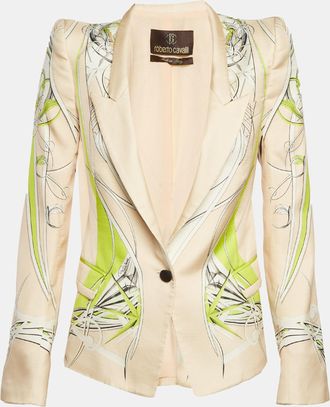Roberto Cavalli Light Orange Abstract Print Satin Regular Fit Blazer
