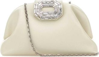 Amina Muaddi Ivory Nappa Leather Camelia Clutch