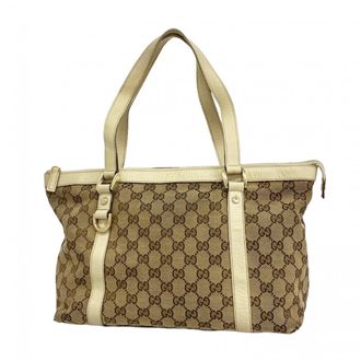 Gucci Beige Brown Canvas Tote Bag (Pre-Owned)